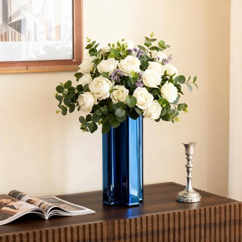 X-Shaped Handmade Mirrored Glass Table Vase