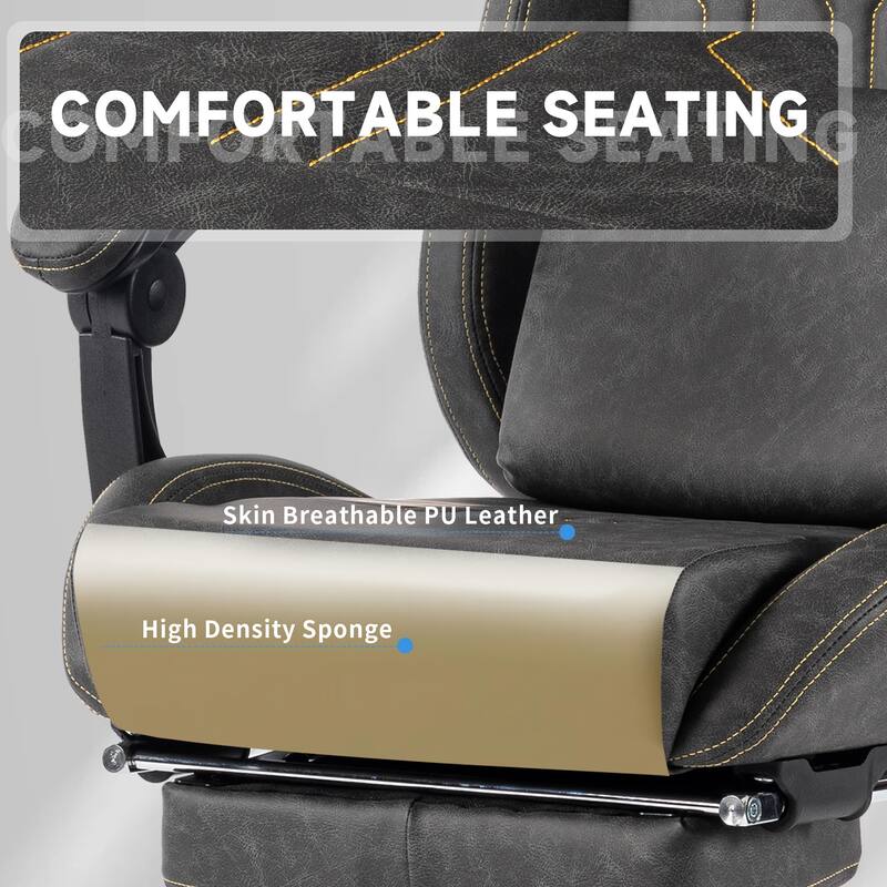 Gaming Chair with Massage Lumbar Support and Footrest, Comfortable Ergonomic Chair with Linkage Armrests, Height Adjustable