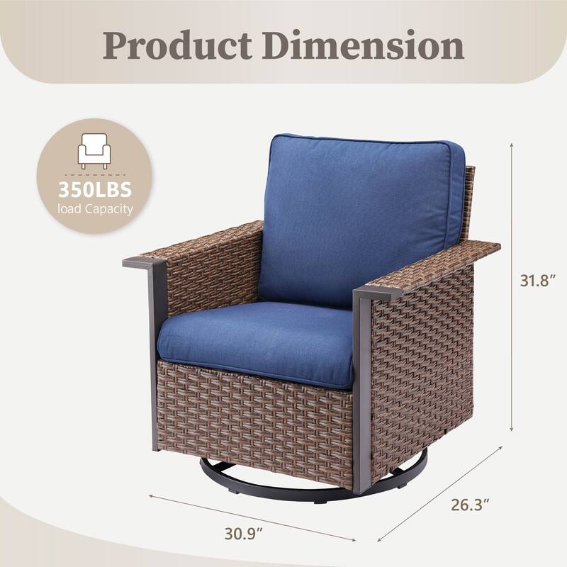 Pocassy Outdoor Wicker 2-Piece Swivel Chair with Cushion
