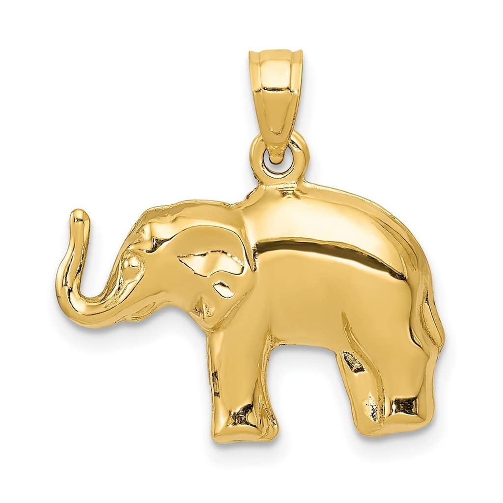 Curata 14k Yellow Gold 18" Polished Elephant Pendant Necklace - 21.5x21.1mm