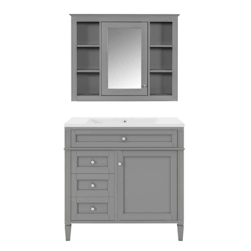 Roomfitters 36 Inch Bathroom Vanity with Sink and Mirror Cabinet, Storage Cabinet with 2 Doors and 4 Drawers