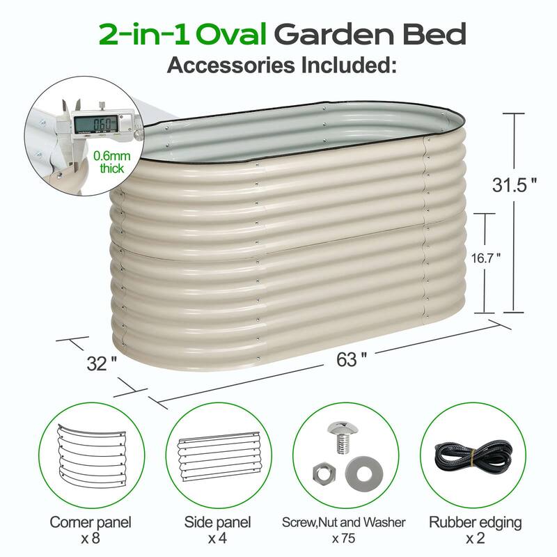 Aoodor 2 in 1 Modular Aluzinc Metal Raised Garden Bed 63''(L) x32''(W) x32''(H) - 63''(L) x32''(W) x32''(H)