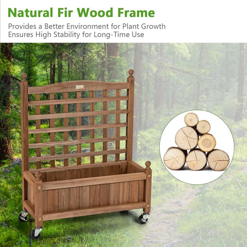 Gymax 32in Wood Planter Box w/Trellis Mobile Raised Bed for Climbing - 25'' x 11'' x 32.5''