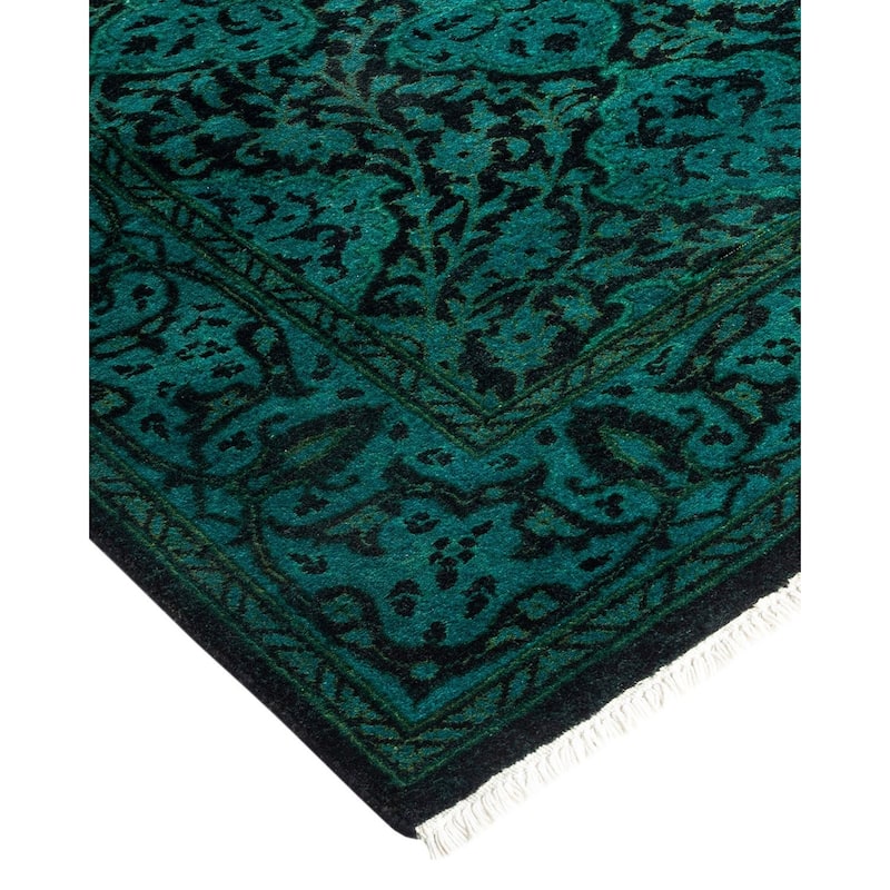 Overton Hand Knotted Wool Vintage Inspired Modern Contemporary Overdyed Blue Area Rug - 2' 9" x 10' 2"
