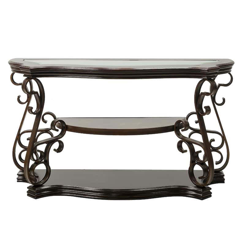 Sofa Table, Glass table top, MDF W/marble paper middle shelf, powder