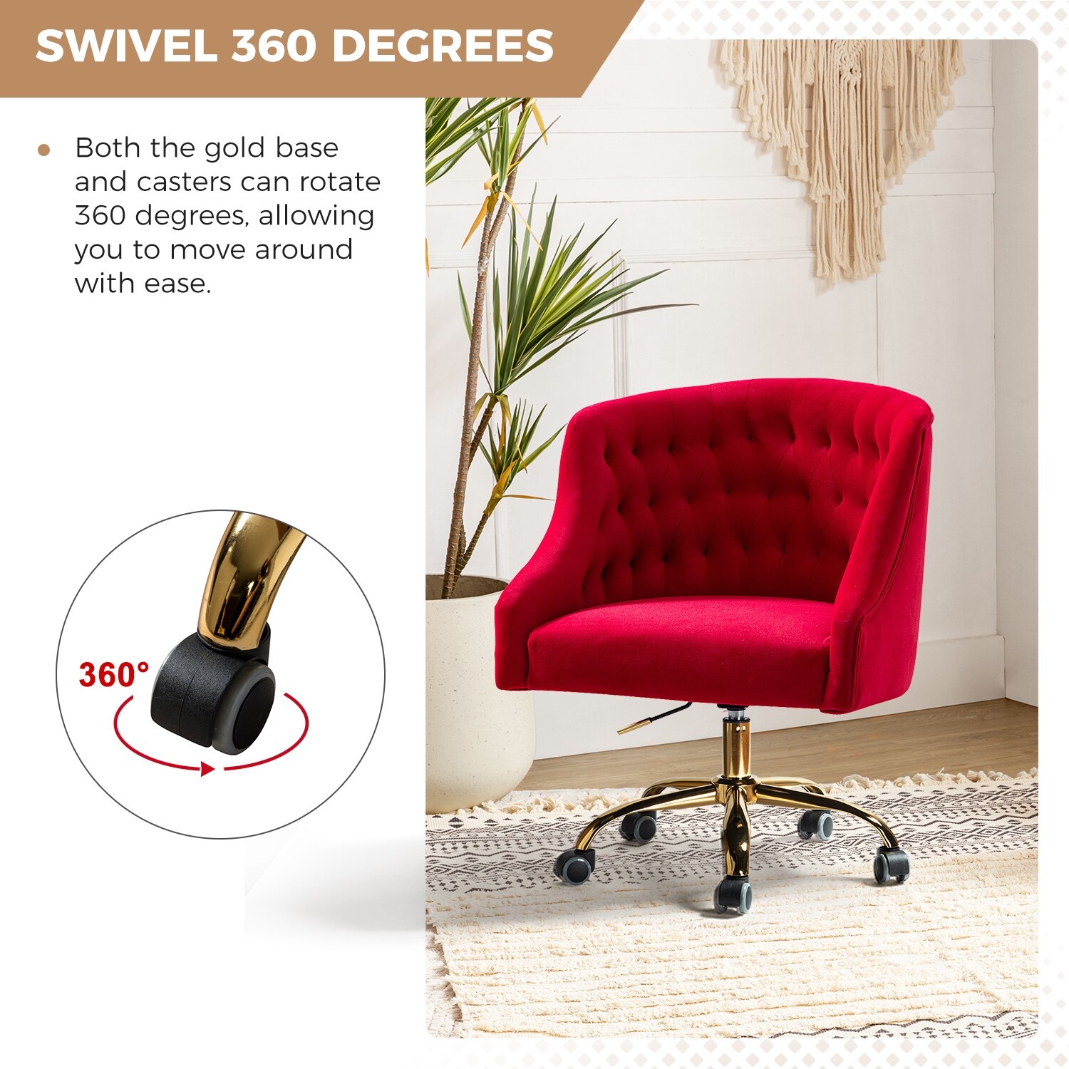 Red velvet office chair sales