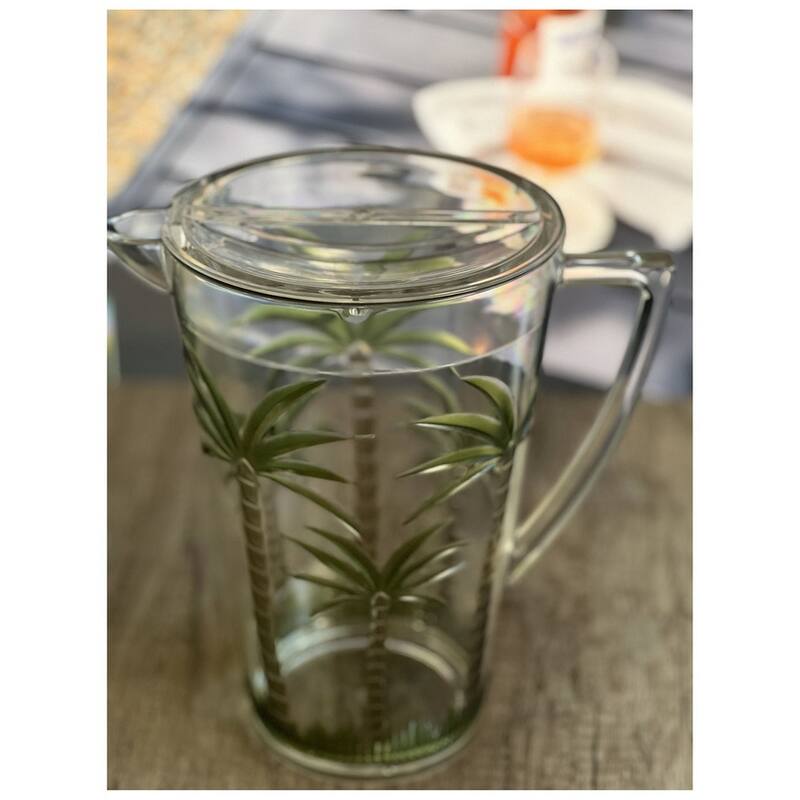 Water Pitcher with Lid, Palm Tree Design Unbreakable Plastic Pitcher