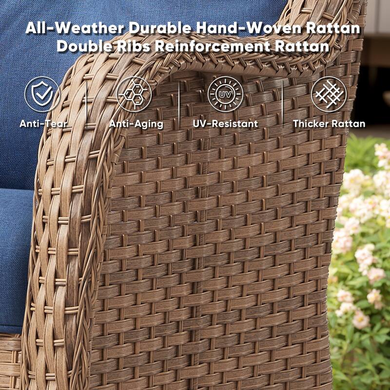 Gymojoy 3-Piece Rattan Wicker Rocking Swivel Chair Set with Table