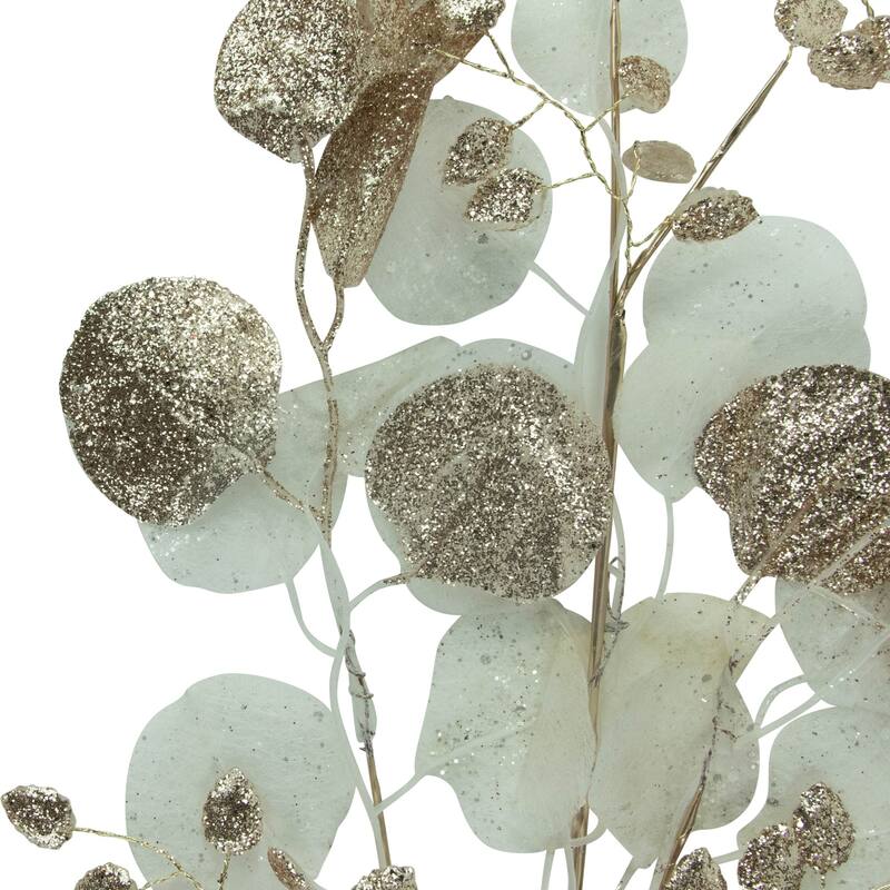 Glittered Winter Leaves Artificial Christmas Spray - 32" - White and Gold