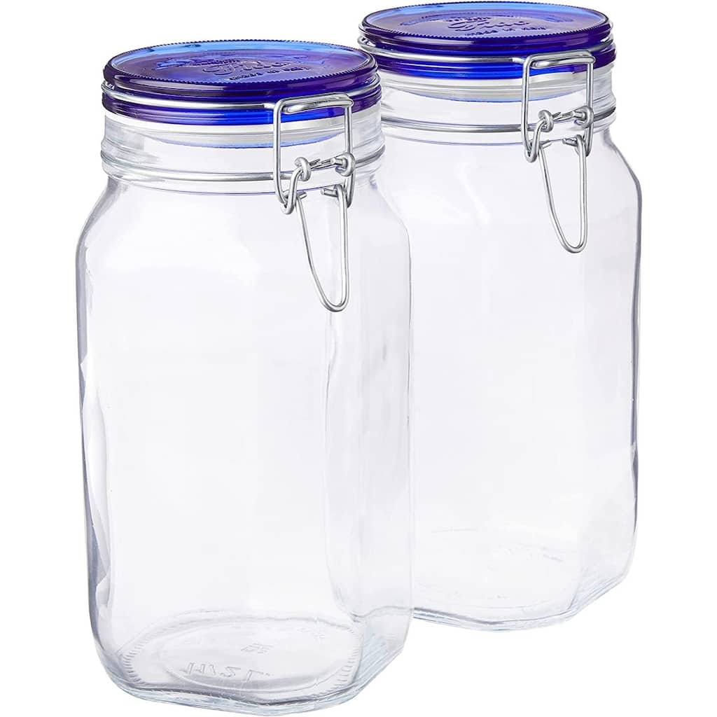 Bormioli Rocco Set of 2 Fido Jars with Blue Lid
