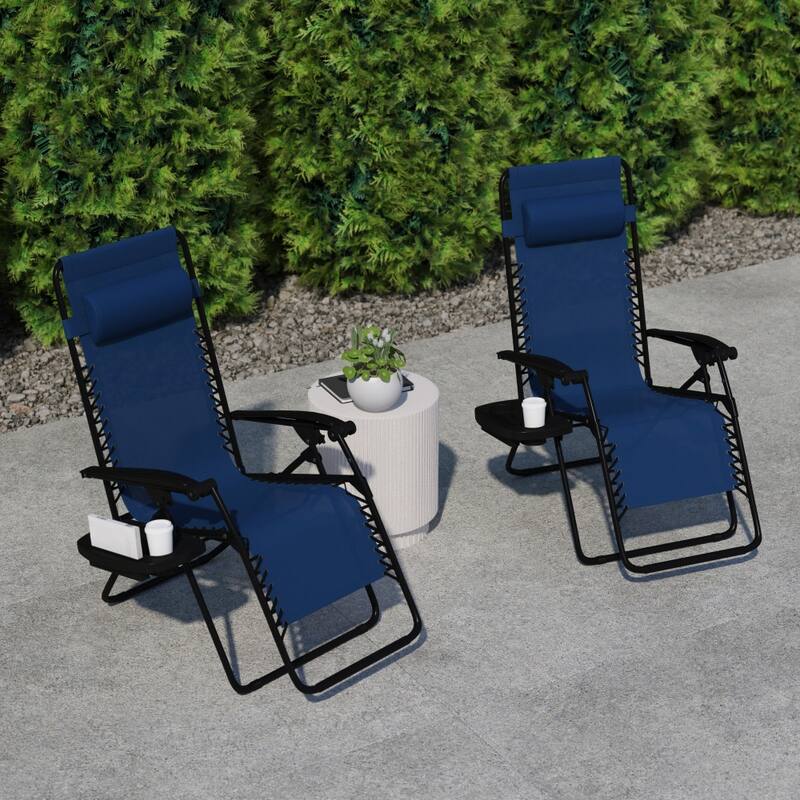 2 Pack Adjustable Mesh Zero Gravity Lounge Chair with Cup Holder Tray
