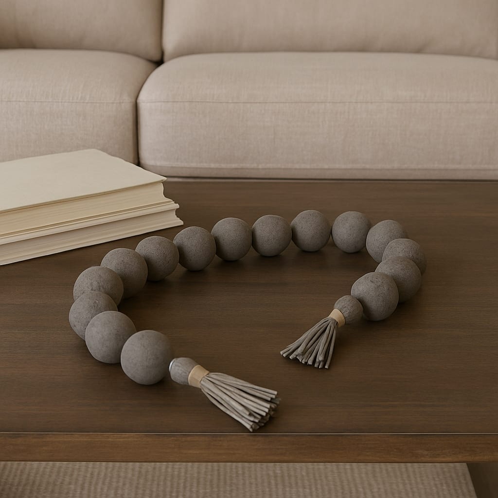 Ecomix Bead Strand with Leather Tassels and Chiseled Texture Detailing - 53" x 3" x 3"