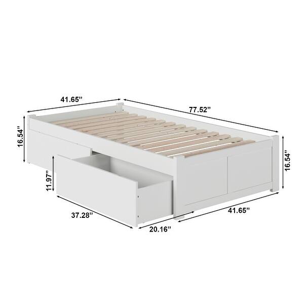 Concord Twin Platform Bed with Footboard and 2 Bed Drawers in White