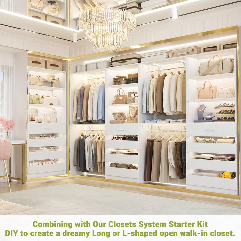 21.3'' W Closet System with 4 Wooden Drawers, 1.78FT Walk-in Closet Organizer Wardrobe with Adjustable Open Shelves