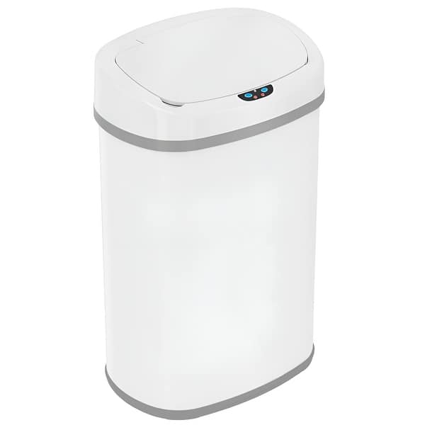slide 2 of 11, iTouchless Oval 13‑Gallon Sensor Kitchen Trash Can with AbsorbX Odor Filter Matte White