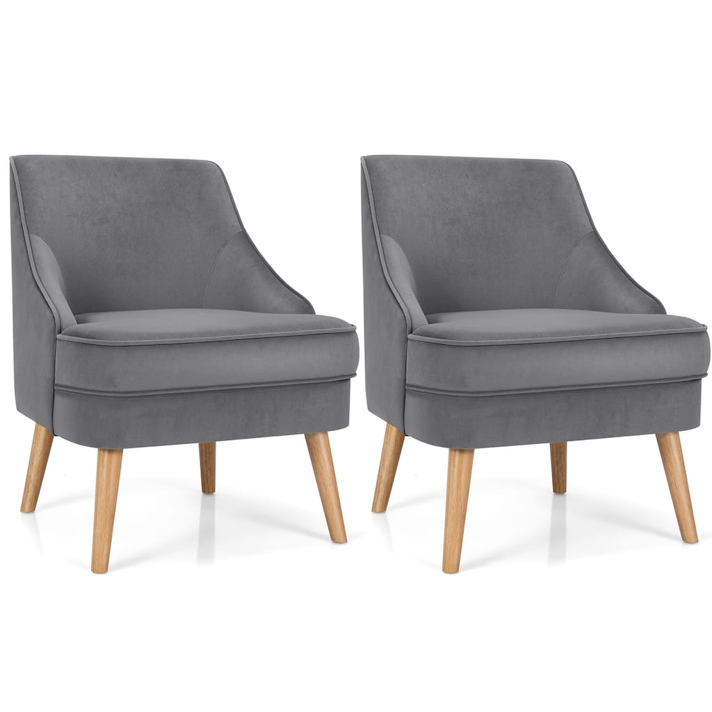 Costway Set of 2 Accent Chairs Velvet Single Sofa Chair w/Rubber Wood