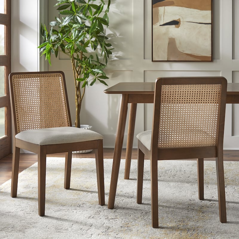 Simple Living Newington Solid Wood Cane Dining Chairs (Set of 2) - Walnut/Beige