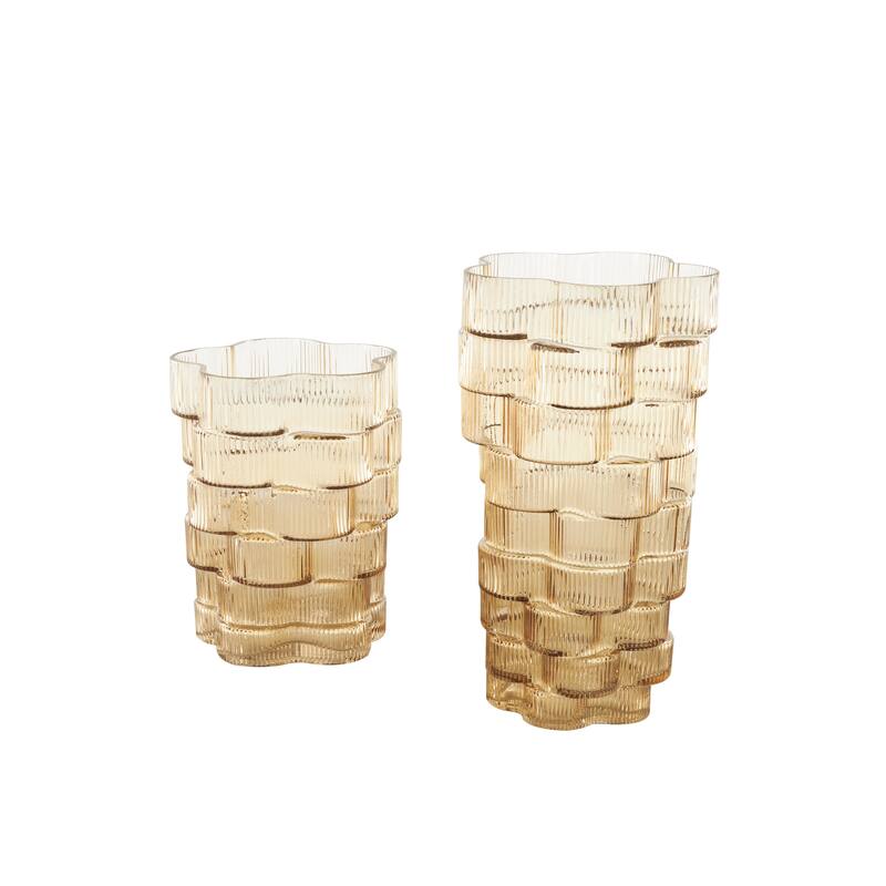 Brown or Blue Glass Ribbed Stacked Flower Vase (Set of 2)