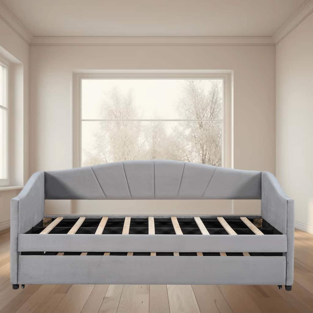 Elegant Upholstered Twin Size Daybed with Trundle, Sturdy Wood Frame and Slats, Perfect for Small Spaces, Bedroom, Guest Room