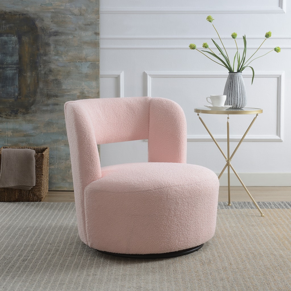 Swivel Barrel Chair, Teddy Fabric Round Accent Chair for Living Room, Upholstered Sofa Chair for Bedroom Reading Room