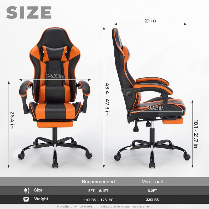 Leather Gaming Chair with Footrest, Massage Lumbar Support and 330lb Capacity