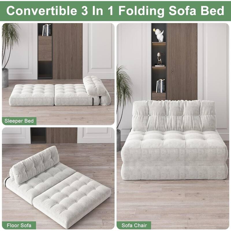 Portable Full Floor Folding Sofa Bed, Convertible Sleeper Chair for Living Room