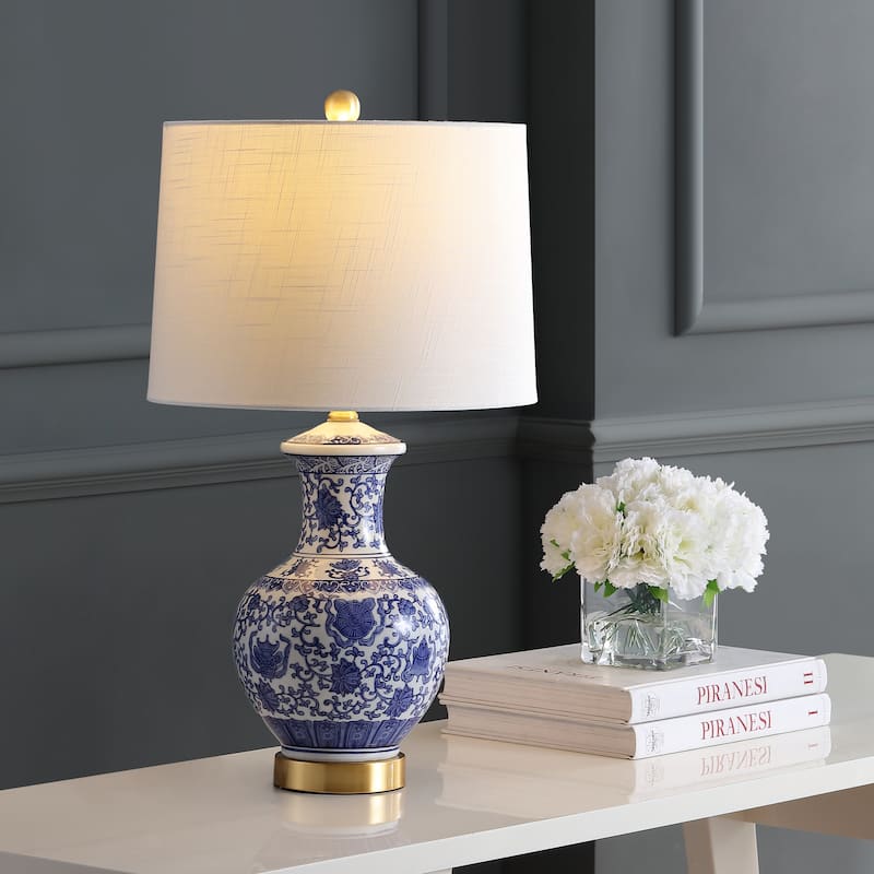 Gemma 25.25" Ceramic/Metal LED Table Lamp, Blue/White (Set of 2) by JONATHAN Y