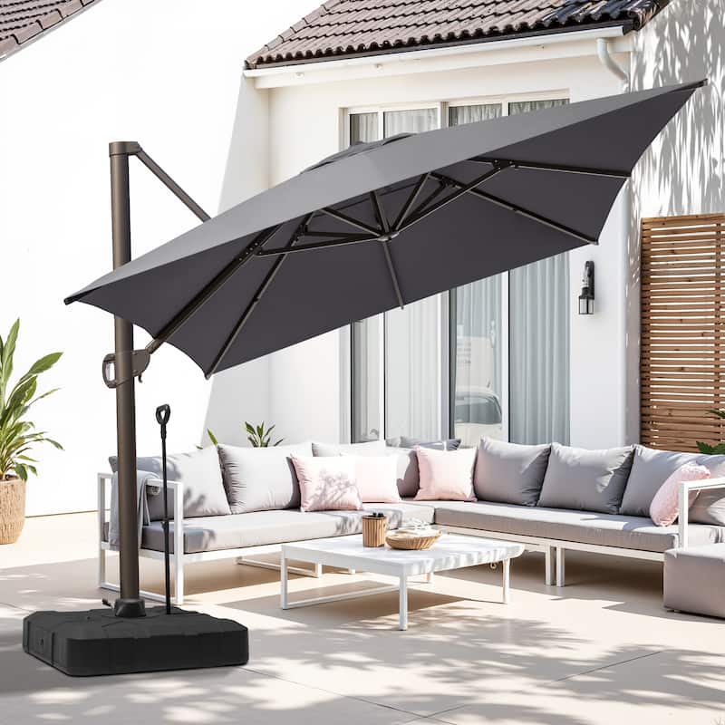 13 ft x 10 ft Outdoor Luxury Aluminum Patio Cantilever Offset Umbrella with Base - Dark Grey