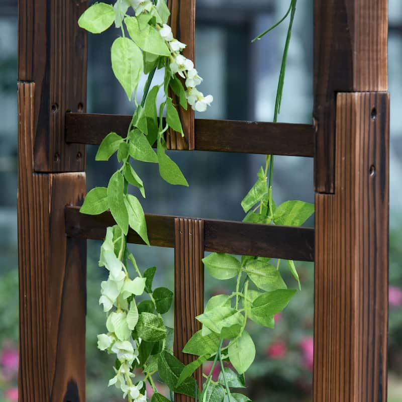 Outsunny 7' Wood Steel Outdoor Garden Arched Trellis Arbor with Natural Fir Wood & Side Panel for Climbing Vines