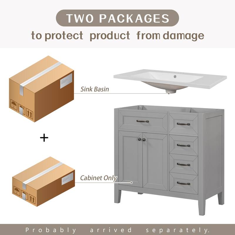 36" Bathroom Vanity with Sink Combo, Black Bathroom Cabinet with Drawers, Solid Frame and MDF Board