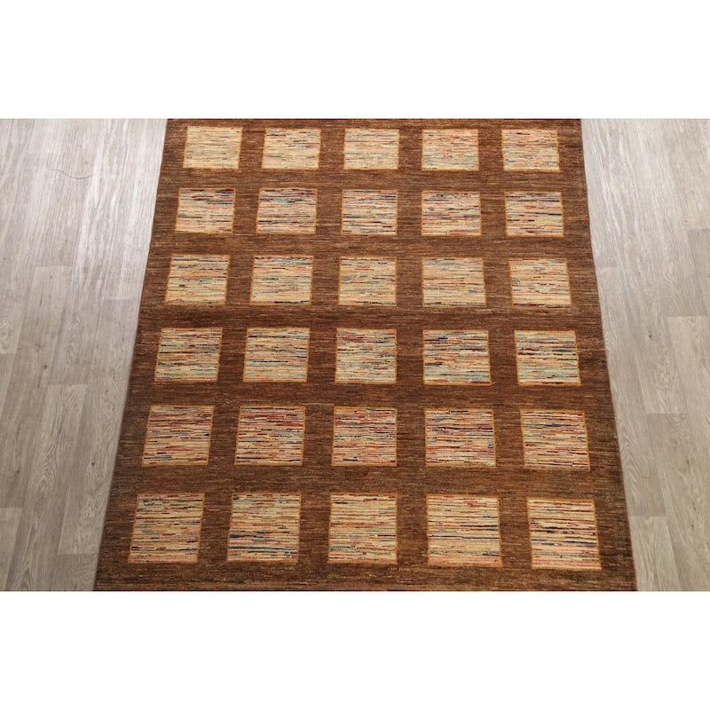 Checkered Gabbeh Kashkoli Oriental Wool Area Rug Handmade Carpet - 5'5" x 9'1"