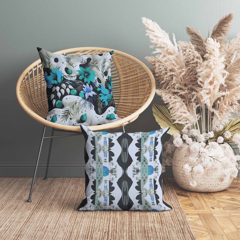 Charming Chronicles Faux Suede Reversible Throw Pillow Cyan and Black