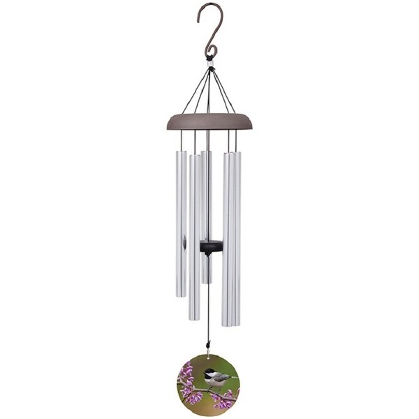 30” Silver and Green Chickadee Wind Chime with Printed Sail - N/A