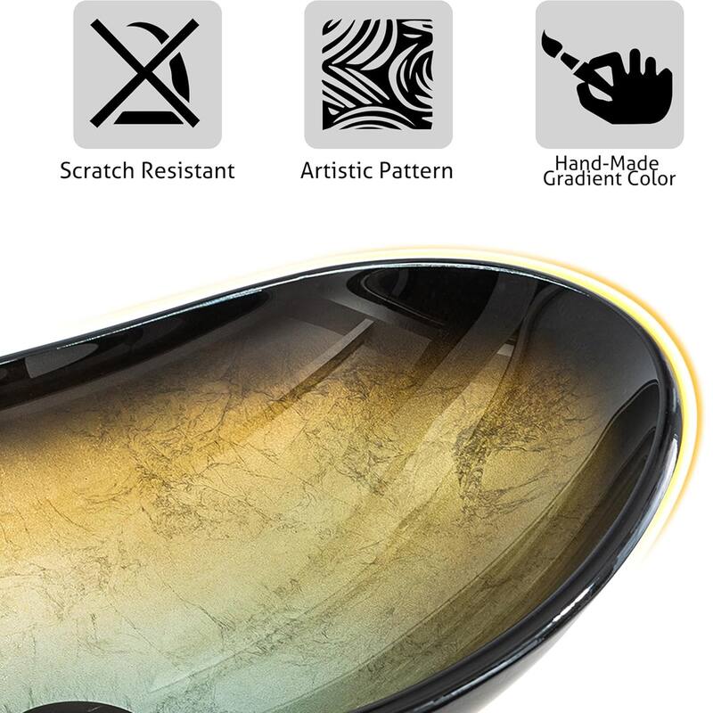 Eclife Modern Bathroom Sink Tempered Glass & Ceramic Artisan Basin for Vanity