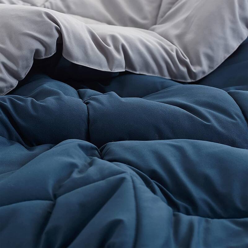 Nightfall Navy/Alloy Reversible Comforter - Oversized Bedding