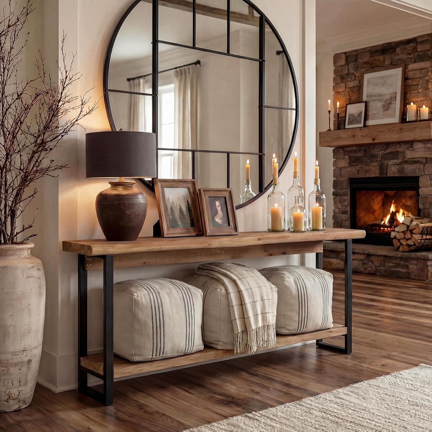 Solid Wood Live-Edge Console Table, Farmhouse 63-Inch Narrow Long Sofa Table