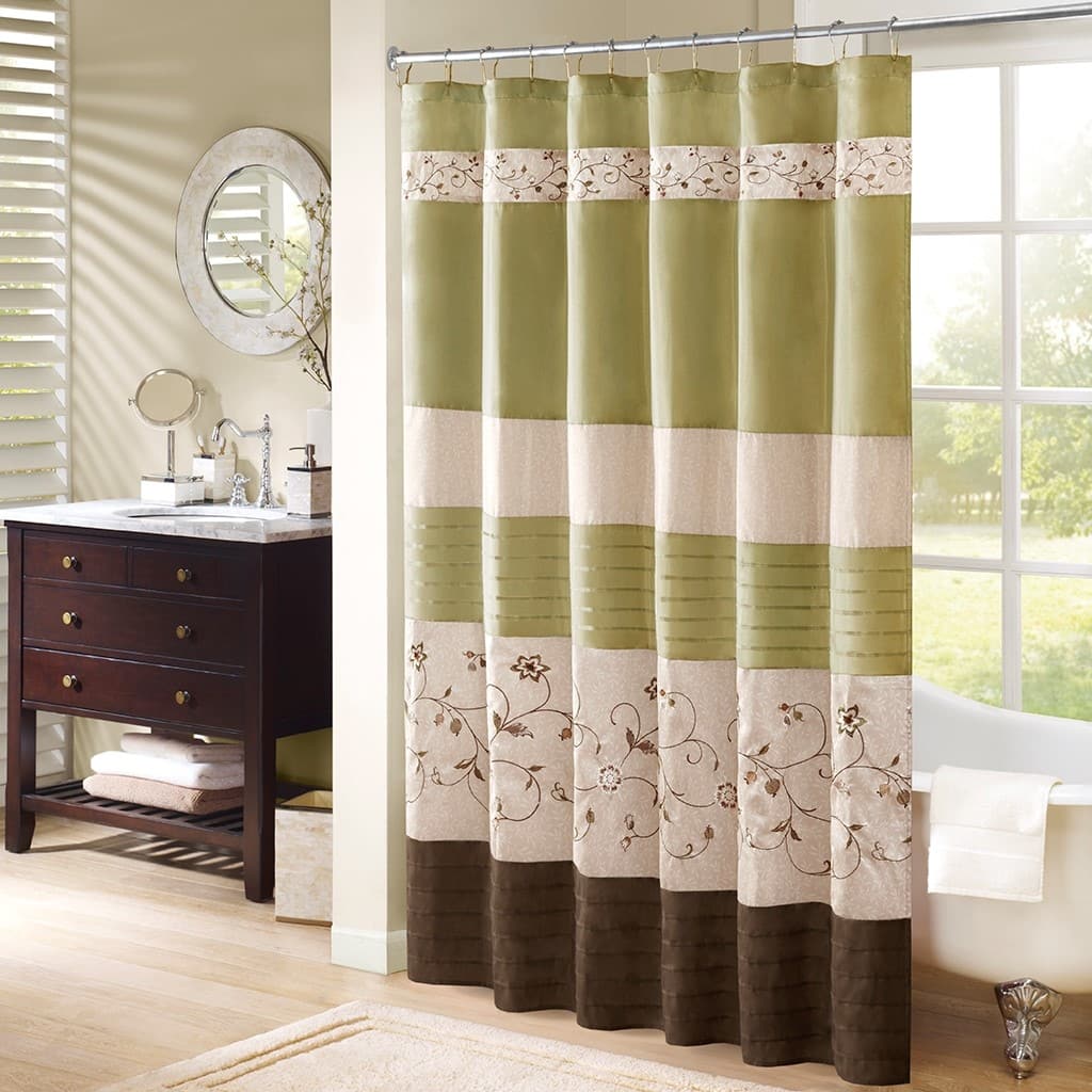 100% Polyester Floral Embroidery Shower Curtain, 72" x 72" Faux Silk Shower Curtain Panel Machine Washable