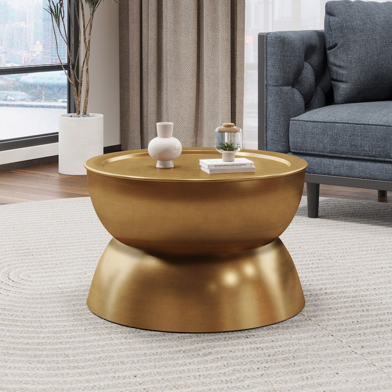 Roomfitters Round Metal Coffee Table, Modern Center Cocktail Table for Living Room, Indoor Outdoor Furniture