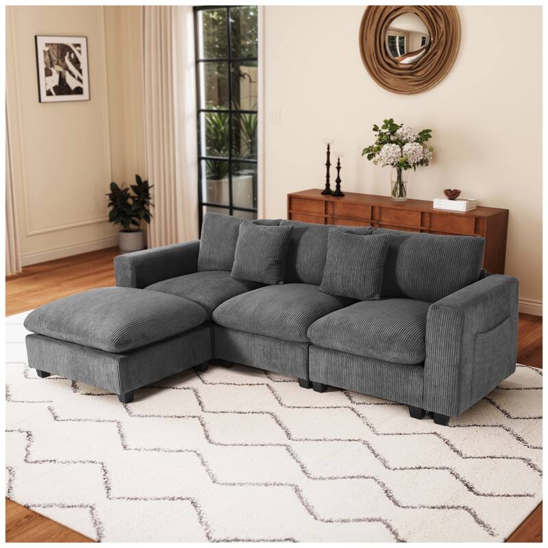 Hamilton 4-Piece Corduroy Upholstered Modular Sectional with USB Port