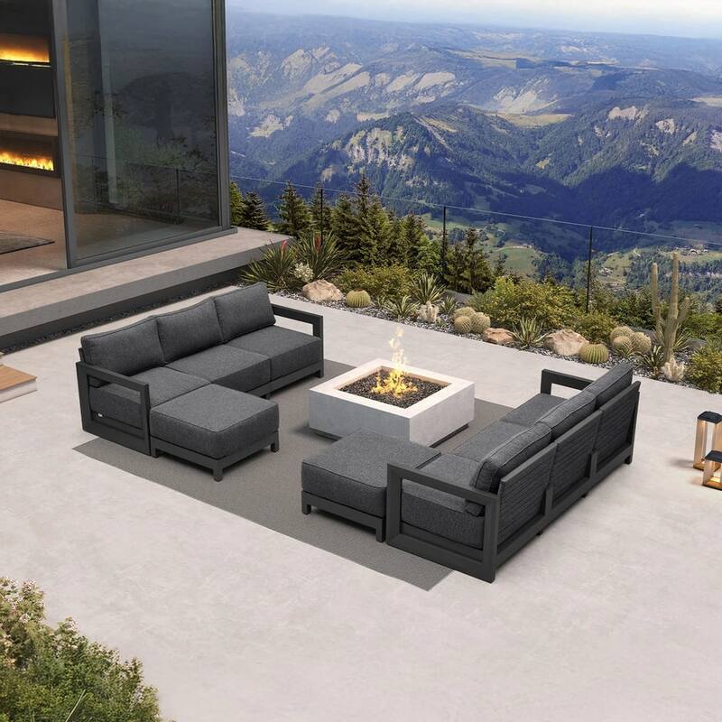 PURPLE LEAF Caesar Grey Sofas Sectionals 4-18 Piece with 9.6" Thick Cushion for Yard Porch Deck Outdoor Patio Conversation Sets - 12 Seats+2 Tables - L-shaped