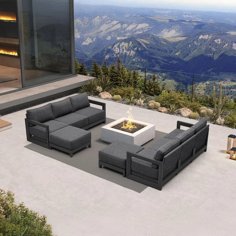 PURPLE LEAF Caesar Outdoor Couch with 9.6" Thick Cushion and Table for Yard Porch Deck, Grey Outdoor Patio Conversation Sets - 6 Seats+2 Otoman - L-shaped