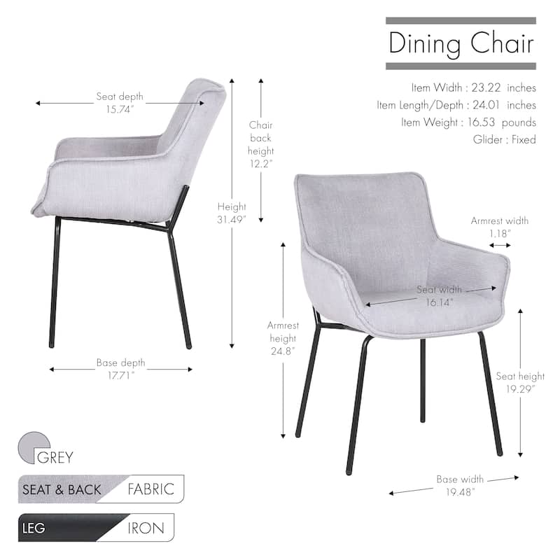 Porthos Home Remy Dining Chairs with Arms, Fabric and Iron Legs