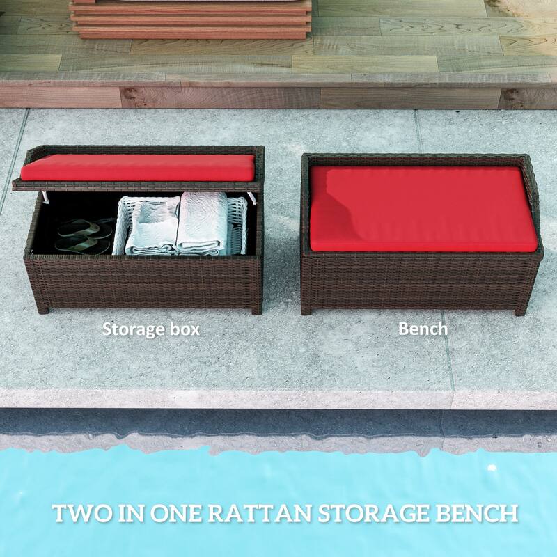 2-in-1 Storage Bench with Plush Cushion, Aluminum Frame & Handles - 40.25" W x 20" D x 20.5" H