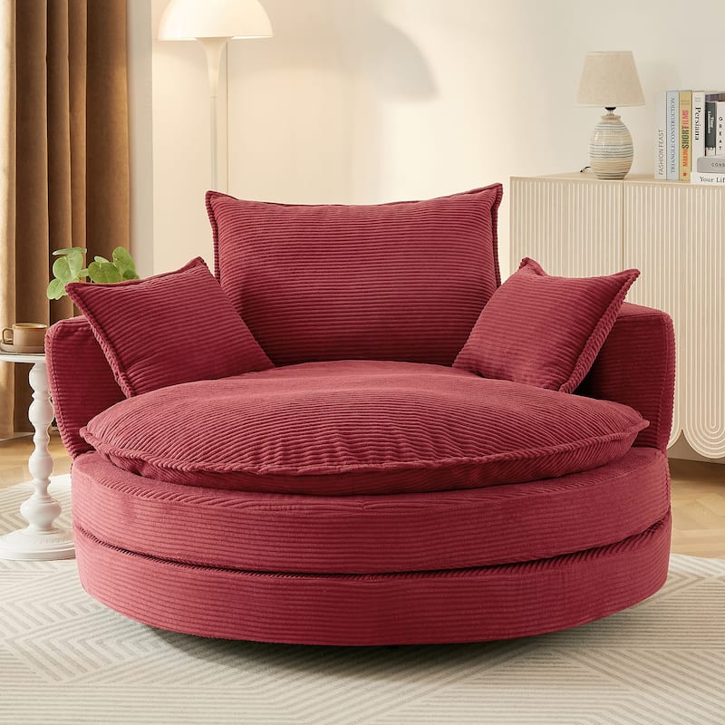 360° Swivel Sofa Chair Accent Barrel Chair 57.5"Swivel Round Chair with Dual-layer Cushion Design and 3 Removable Pillows