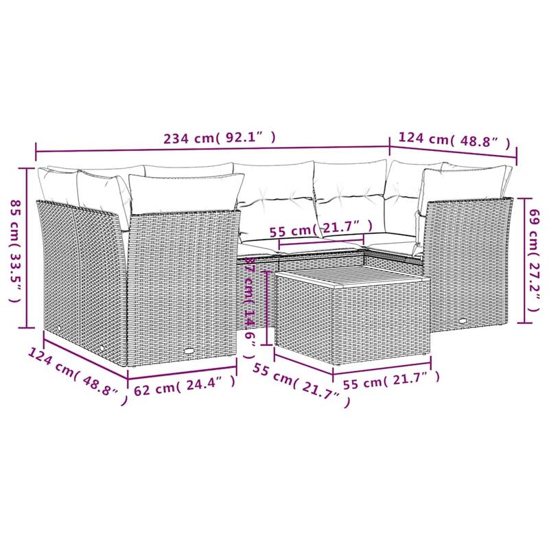 vidaXL Garden Sofa Set Black - 24.4 x 24.4 x 27.2