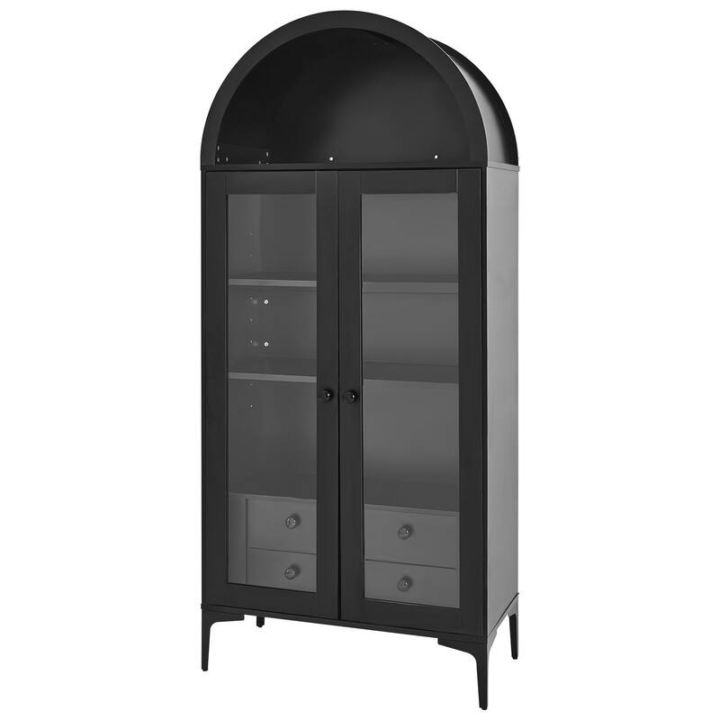 Black Tall MDF Display Cabinet with Adjustable Storage Shelves and Glass Doors for Living Room - 31.50” × 15.75” × 70.47”