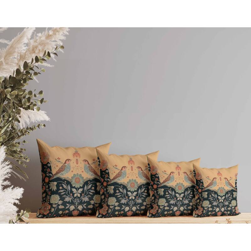 Birdsong Ballet Indoor/Outdoor Reversible Throw Pillow Orange and Indigo