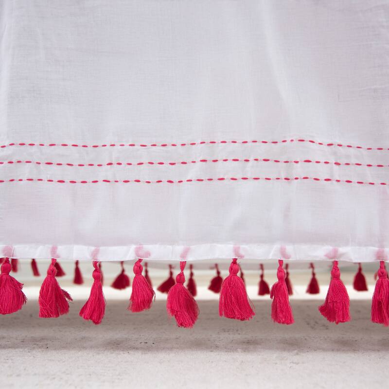 Rizzy Home Rowan Tassle Striped Crib Skirt - 26" X 51" - Bright Pink