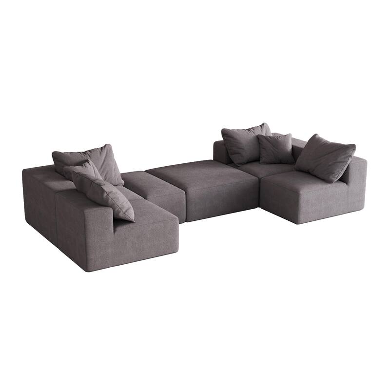 Upholstered Sectional Boneless Couch Set,Modular 132" L Shaped Sectional With 6 Pillows,Free Combination Sofa Couch
