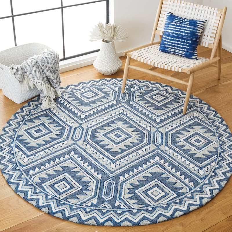 SAFAVIEH Handmade Metro Selima French Country Wool Rug - 6' Round - Blue/Ivory